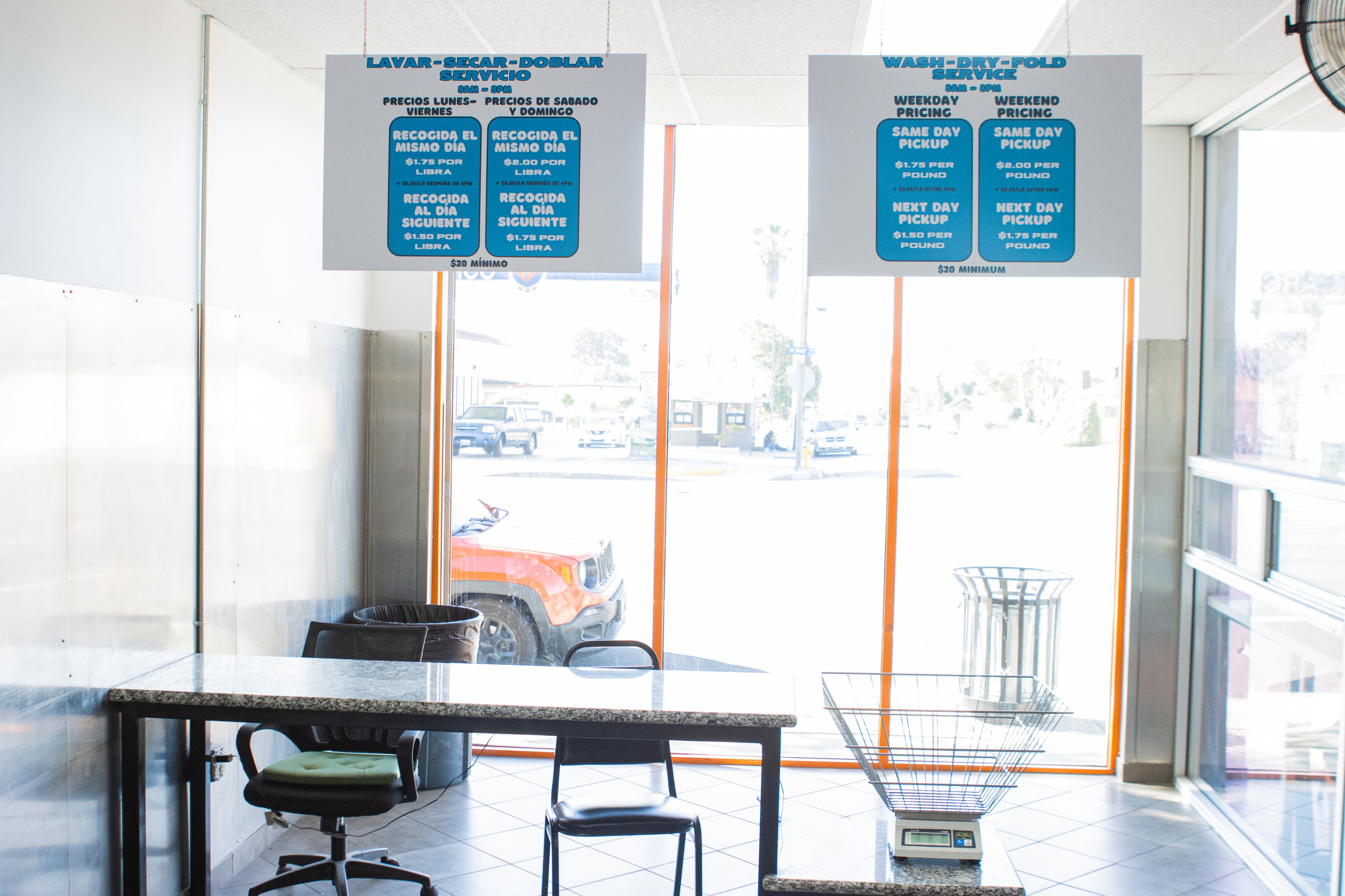 Wash and fold service area at CleanMax Laundry