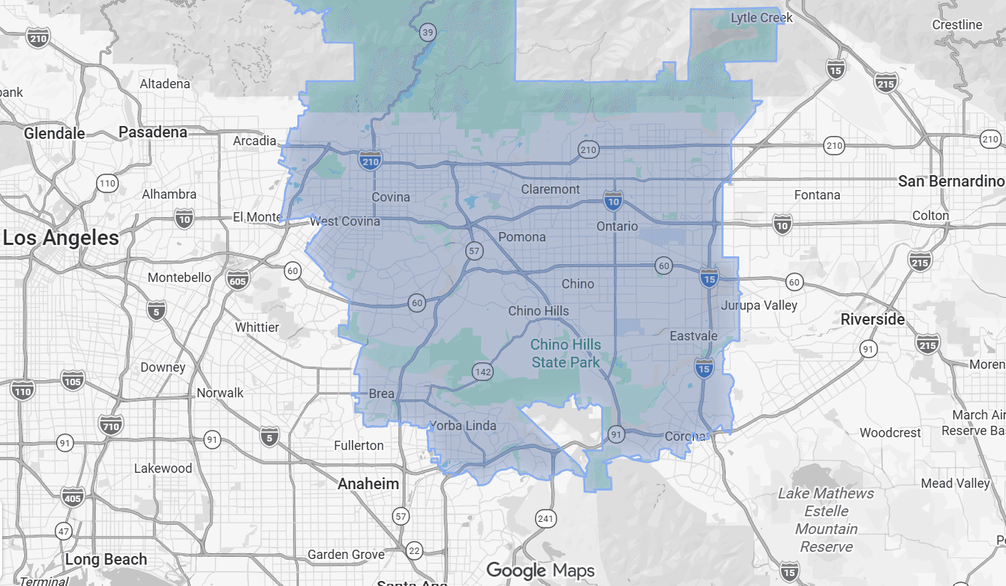 Mapa del área de servicio comercial de CleanMax Laundry